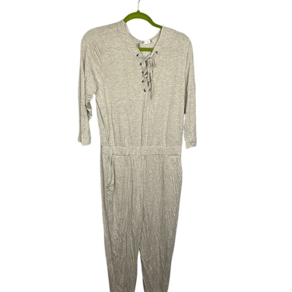 Blue Orchid Women's Beige Long Sleeve Jumpsuit Size L Lace-Up Front